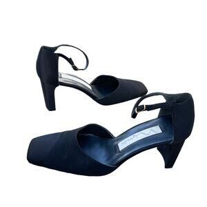 Vtg Y2K Nina D'Orsay 3” Block Heel Black Square Toe Ankle Strap Size 7N
